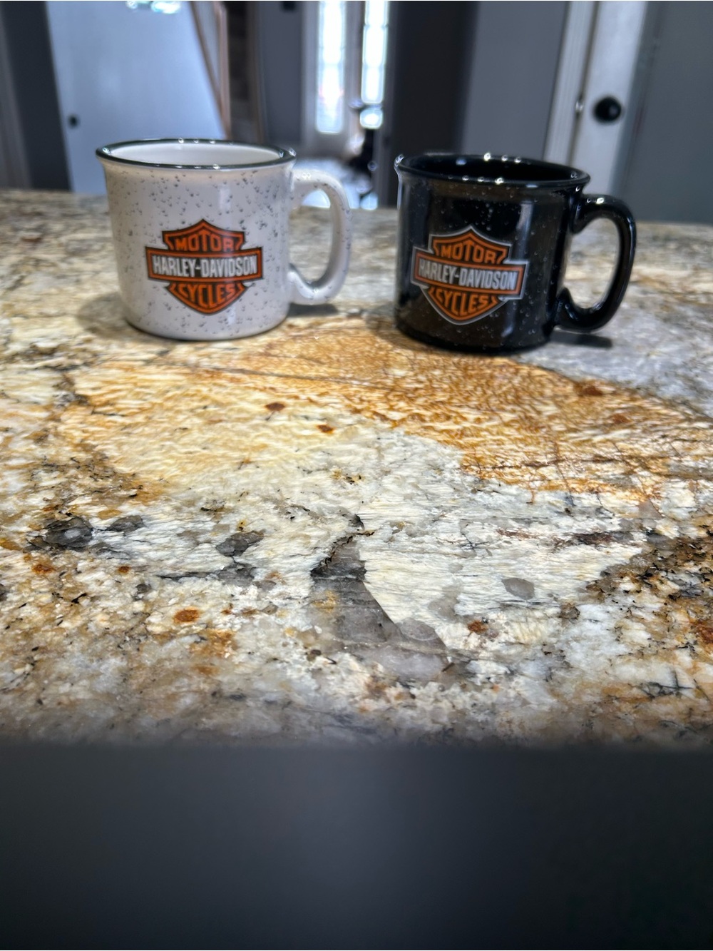 Harley-Davidson Black and White Speckled Logo Mugs Set